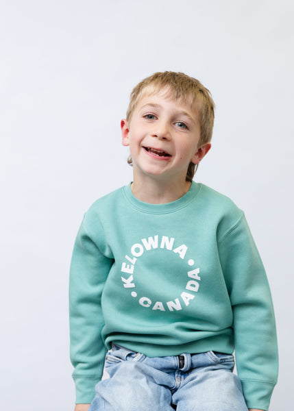Teal/White 'Kelowna • Canada' Toddler Crewneck