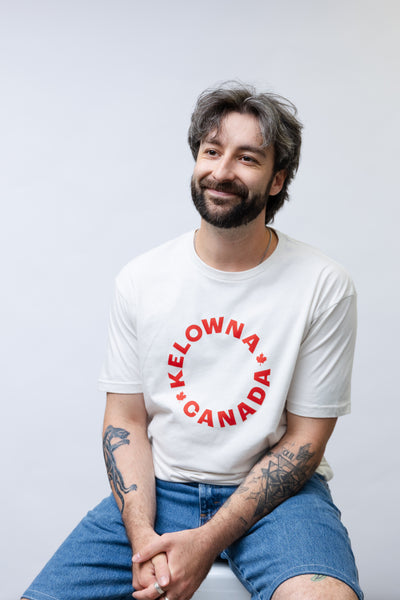 Bone/Red 'Kelowna • Canada' Maple Leaf T-Shirt
