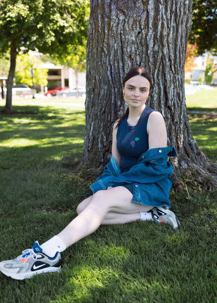 Navy Grapes Crop Tank