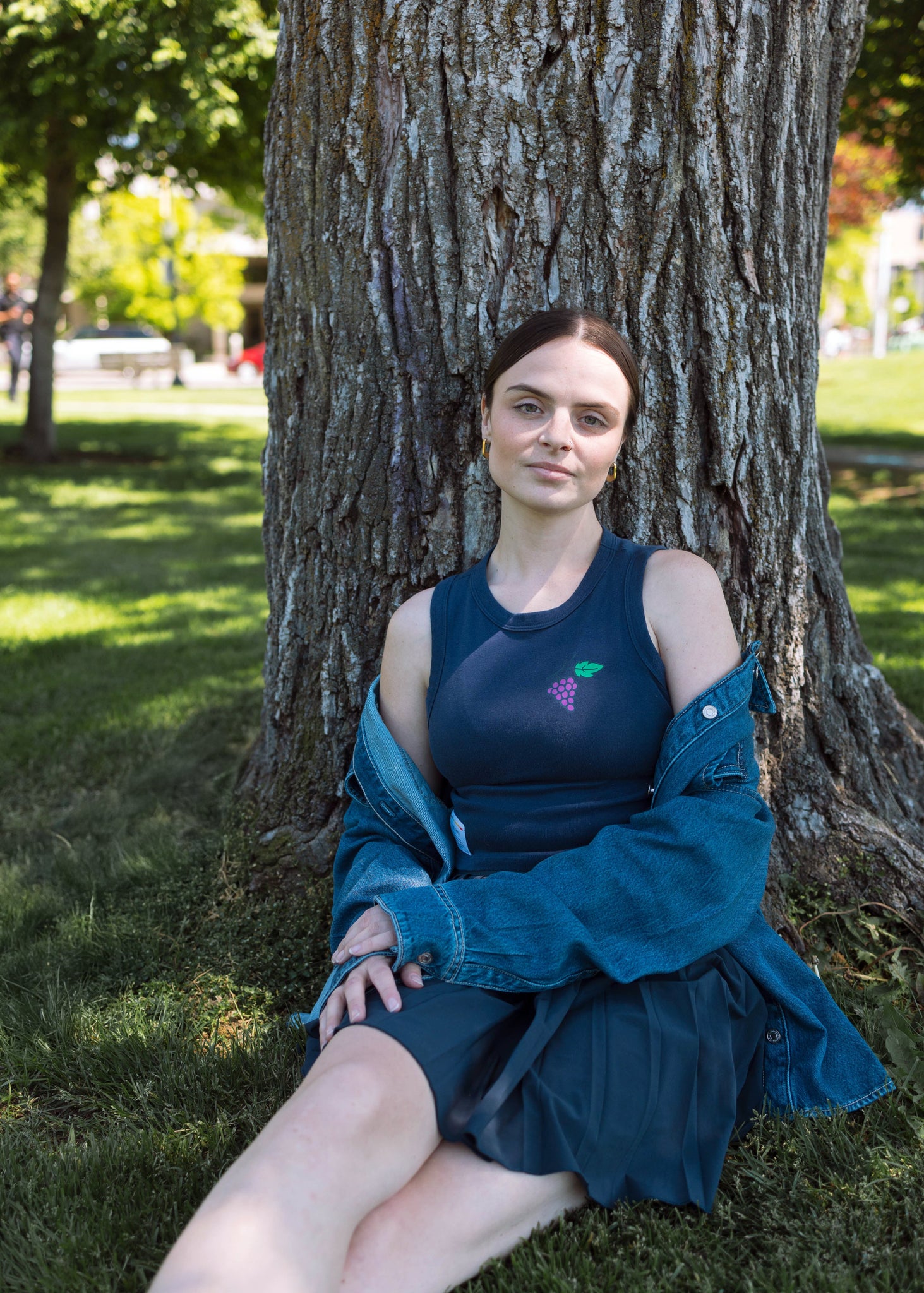 Navy Grapes Crop Tank