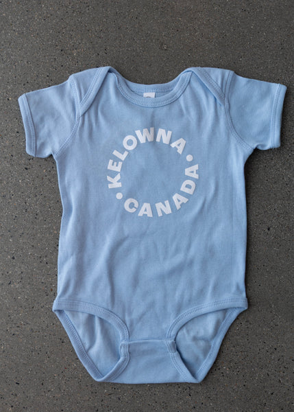 Light Blue/White 'Kelowna • Canada' Baby Onesie