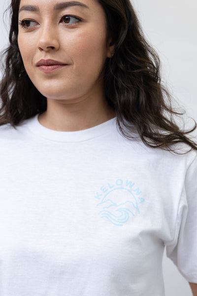 White/Blue 'Kelowna Mountain Wave' Crop T-Shirt