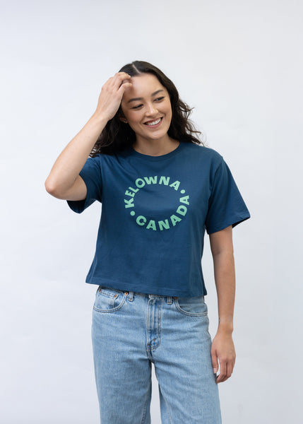 Sea Blue/Light Green 'Kelowna • Canada' Crop T-Shirt