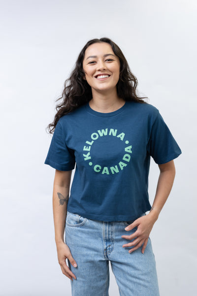 Sea Blue/Light Green 'Kelowna • Canada' Crop T-Shirt