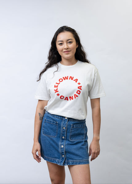 Bone/Red 'Kelowna • Canada' Maple Leaf T-Shirt