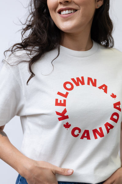Bone/Red 'Kelowna • Canada' Maple Leaf T-Shirt