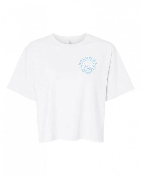 White/Blue 'Kelowna Mountain Wave' Crop T-Shirt