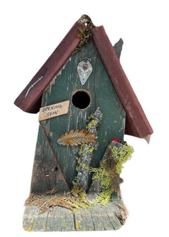 Dark Green 'Opening Soon' Wooden Birdhouse