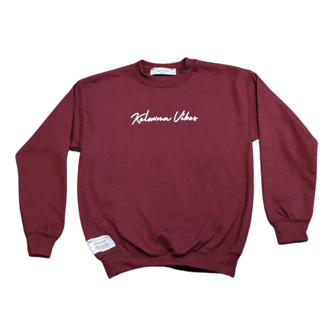 Maroon Cursive 'Kelowna Vibes' Youth Crewneck – Kelowna Visitor Centre